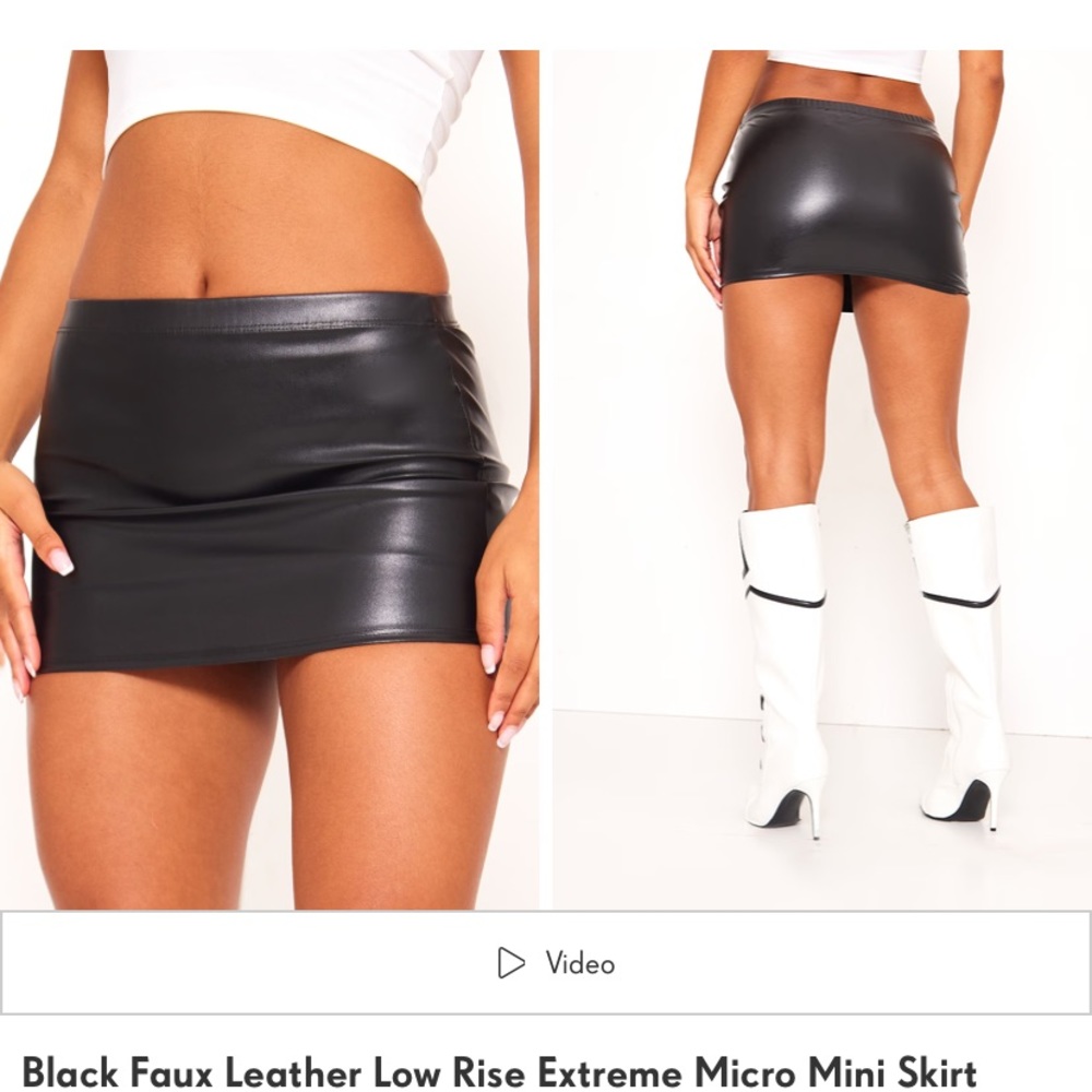 Black Faux Leather Low Rise Extreme Micro Mini Skirt